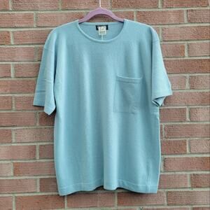 Gucci Deadstock Vintage Cashmere Short Sleeve Knitted Top Sweater Pullover Blue